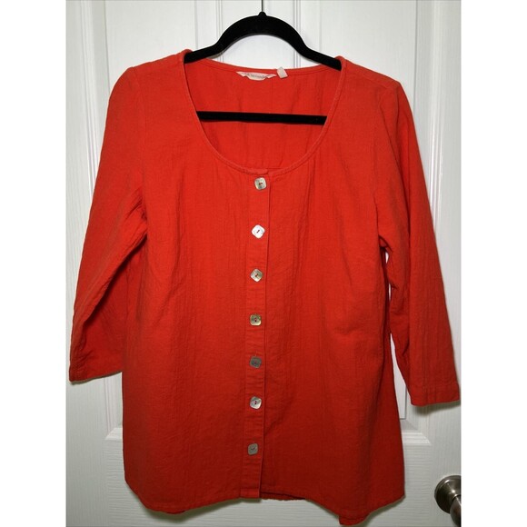 Soft Surroundings Button Down Medium Orange 3/4 Sleeve Pearlized Buttons - Picture 2 of 9